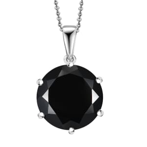 Thai Black Spinel 28.70 ctw Pendant in Rhodium Over Sterling Silver with Stainless Steel Necklace 20 Inches