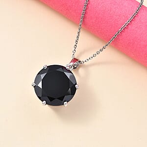 Thai Black Spinel 28.70 ctw Pendant in Rhodium Over Sterling Silver with Stainless Steel Necklace 20 Inches