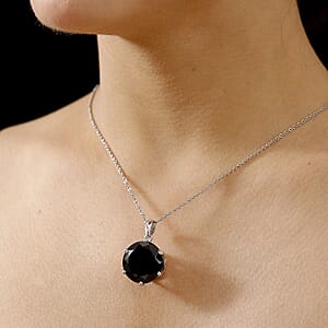 Thai Black Spinel 28.70 ctw Pendant in Rhodium Over Sterling Silver with Stainless Steel Necklace 20 Inches