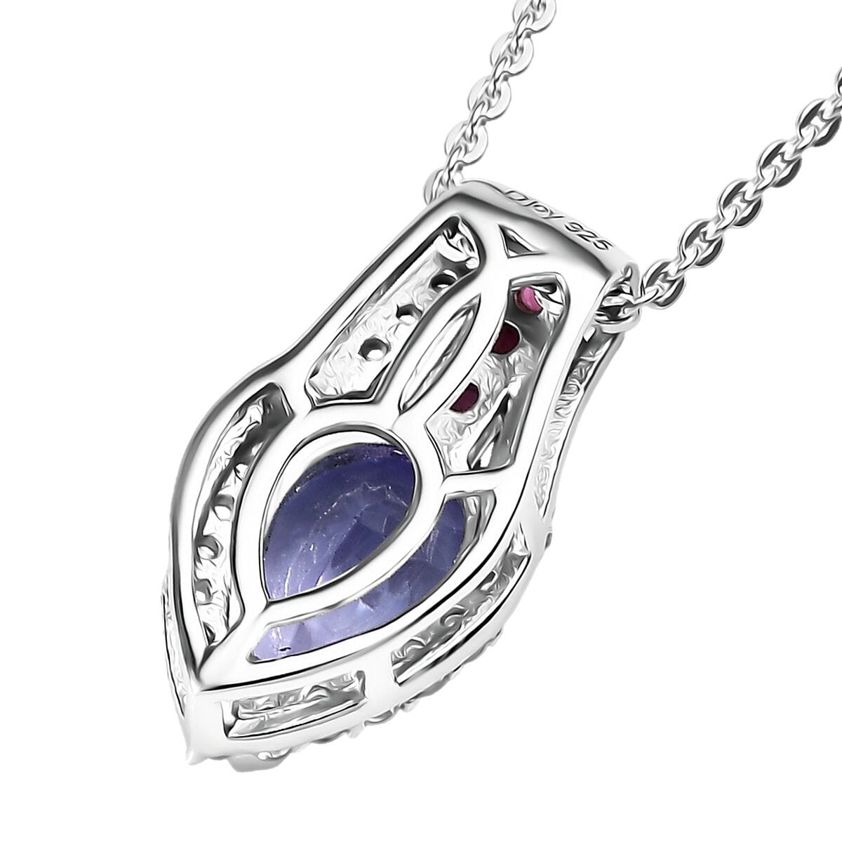 Tanzanite and Multi Genstone 1.65 ctw Split Shank Halo Pendant Necklace in Rhodium Over Sterling Silve 20 Inches image number 4