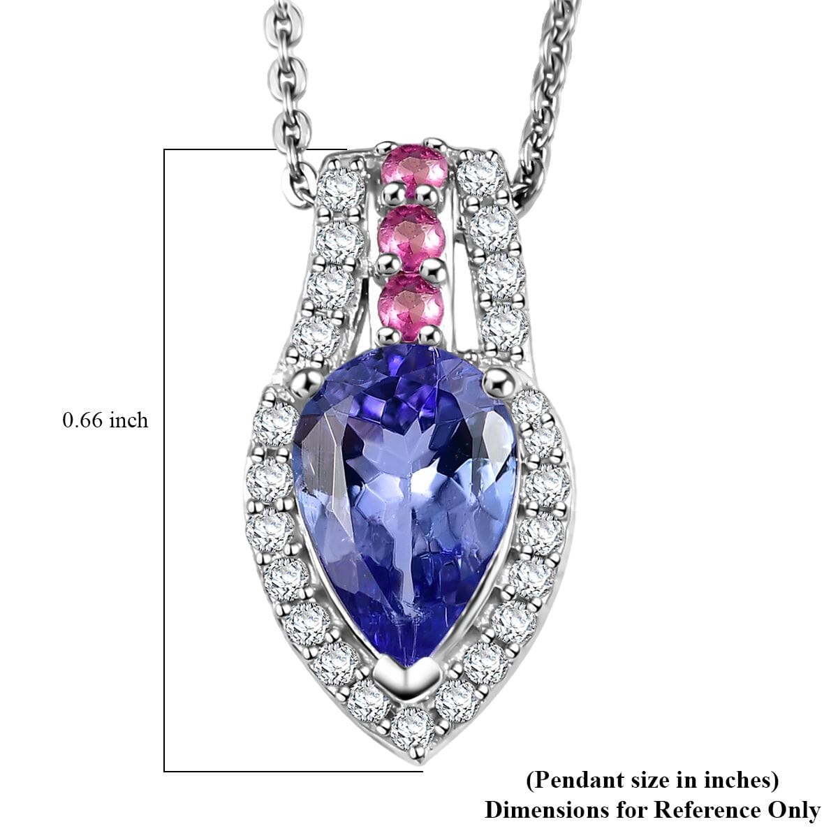 Tanzanite and Multi Genstone 1.65 ctw Split Shank Halo Pendant Necklace in Rhodium Over Sterling Silve 20 Inches image number 6