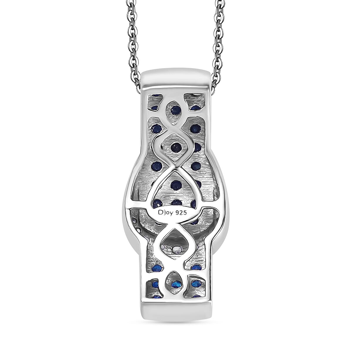 Ceylon Sapphire and White Zircon 1.35 ctw Buckle Pendant Necklace in Rhodium Over Sterling Silver 20 Inches
