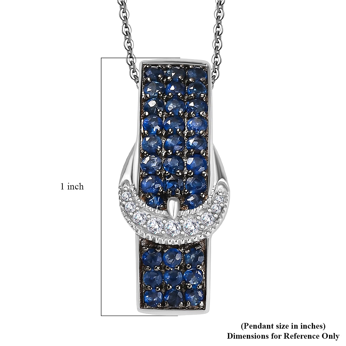 Ceylon Sapphire and White Zircon 1.35 ctw Buckle Pendant Necklace in Rhodium Over Sterling Silver 20 Inches