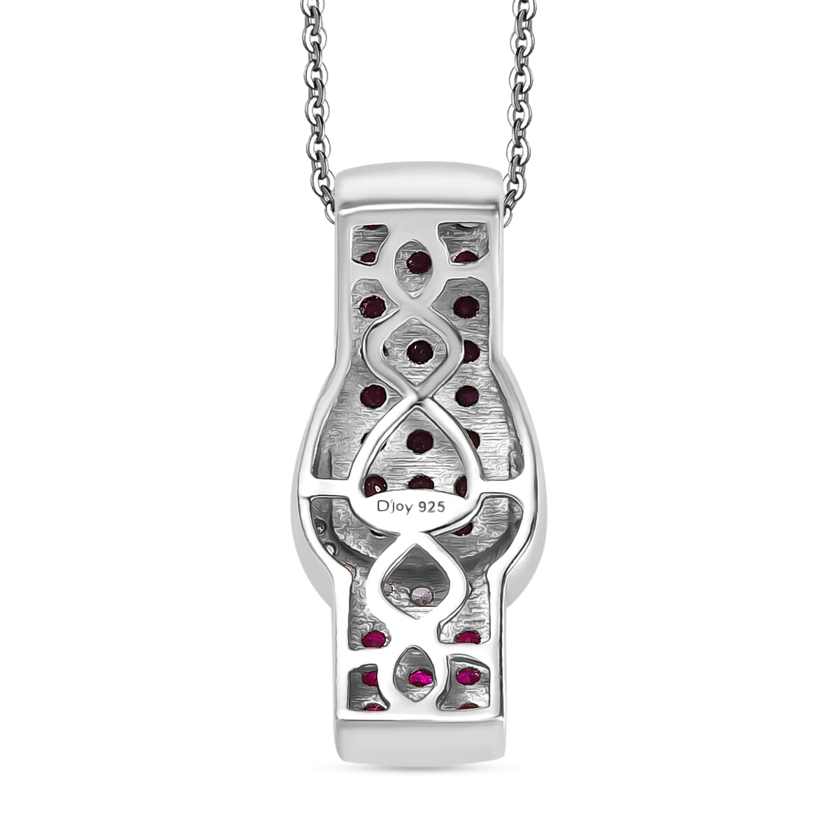Montepuez Ruby and White Zircon 1.00 ctw Buckle Pendant Necklace in Rhodium Over Sterling Silver 20 Inches image number 4