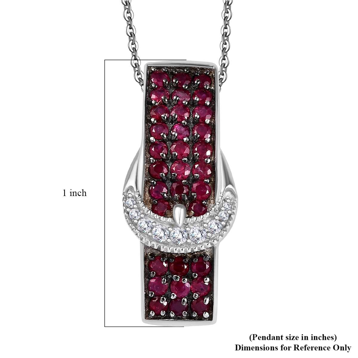 Montepuez Ruby and White Zircon 1.00 ctw Buckle Pendant Necklace in Rhodium Over Sterling Silver 20 Inches image number 6
