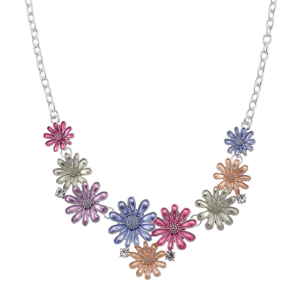 Austrian Crystal and Multi Color Enameled Floral Necklace (20-22 Inches) and Earrings in Silvertone image number 2