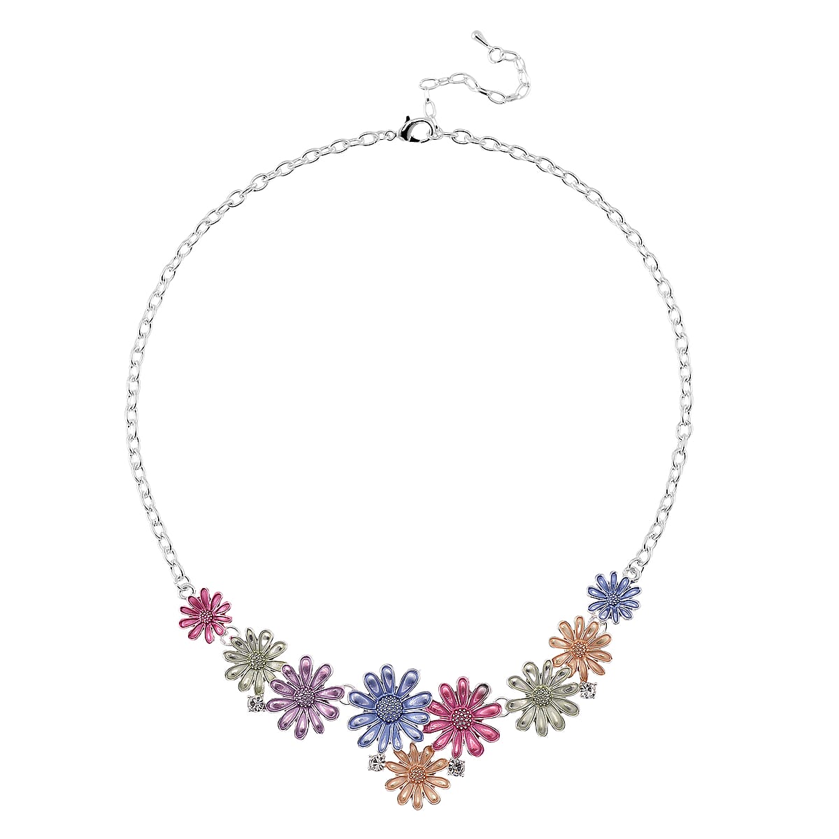 Austrian Crystal and Multi Color Enameled Floral Necklace (20-22 Inches) and Earrings in Silvertone image number 3