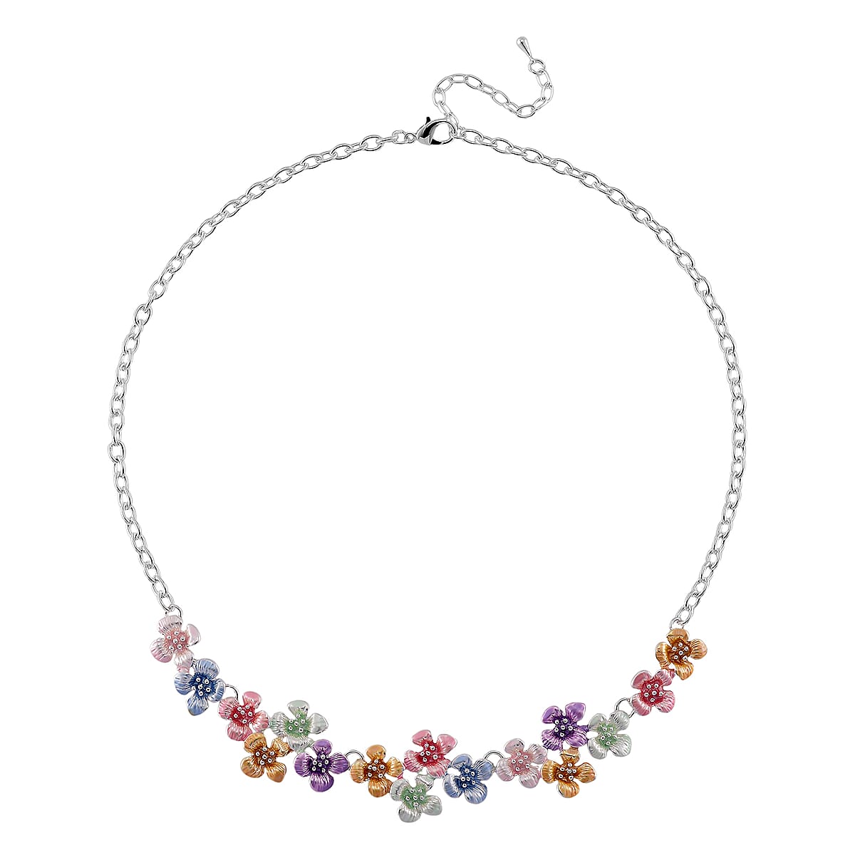 Austrian Crystal and Multi Color Enameled Floral Necklace (20-22 Inches) and Earrings in Silvertone image number 3