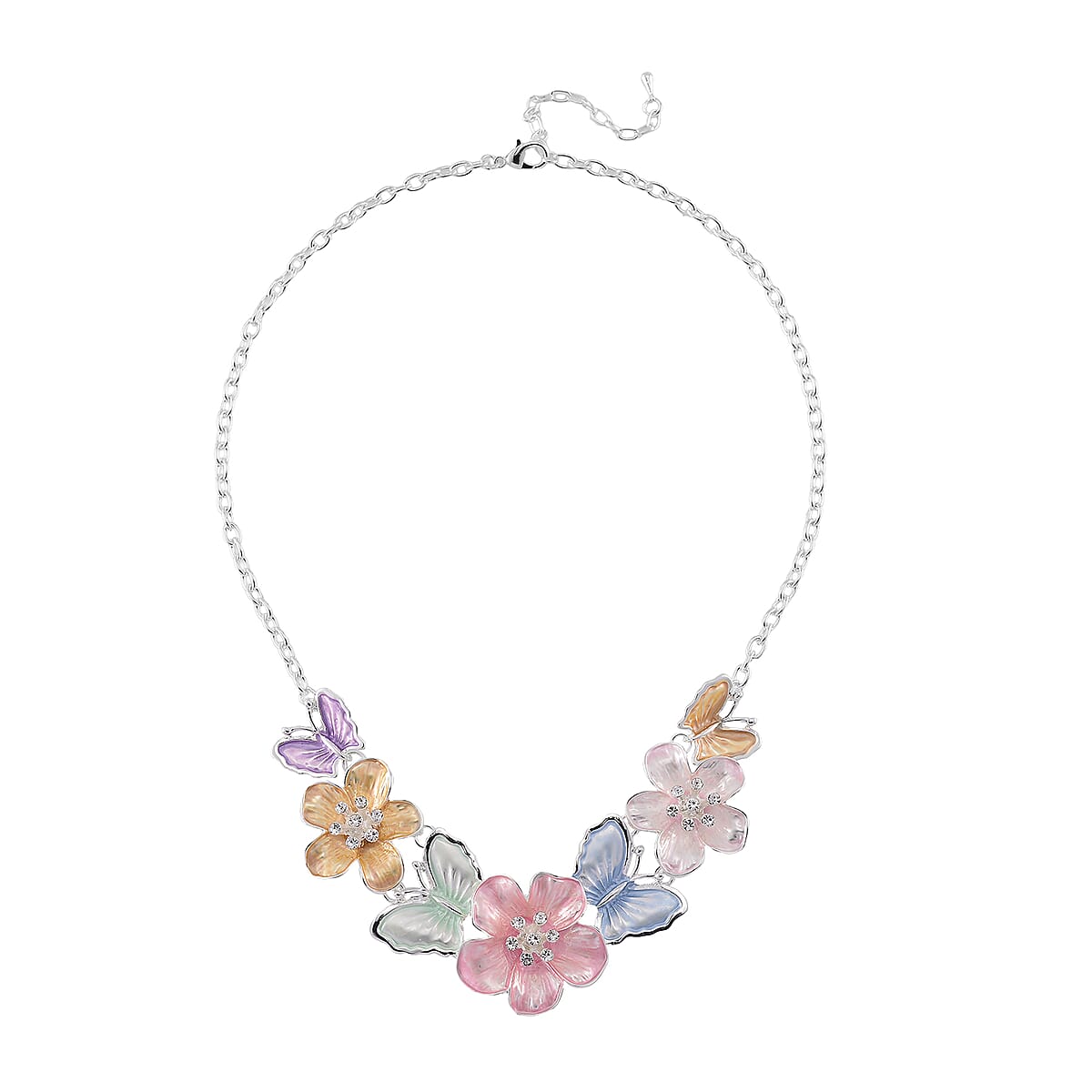 Austrian Crystal, Enameled Necklace (20-22 Inches) and Earrings in Silvertone image number 3