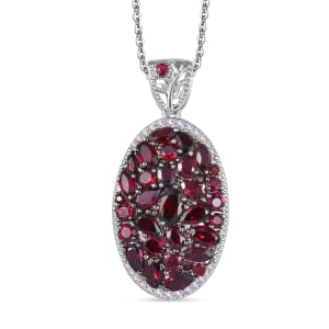 Premium Anthill Garnet and White Zircon 6.40 ctw Marigold Flower Pendant Necklace in Rhodium Over Sterling Silver 20 Inches