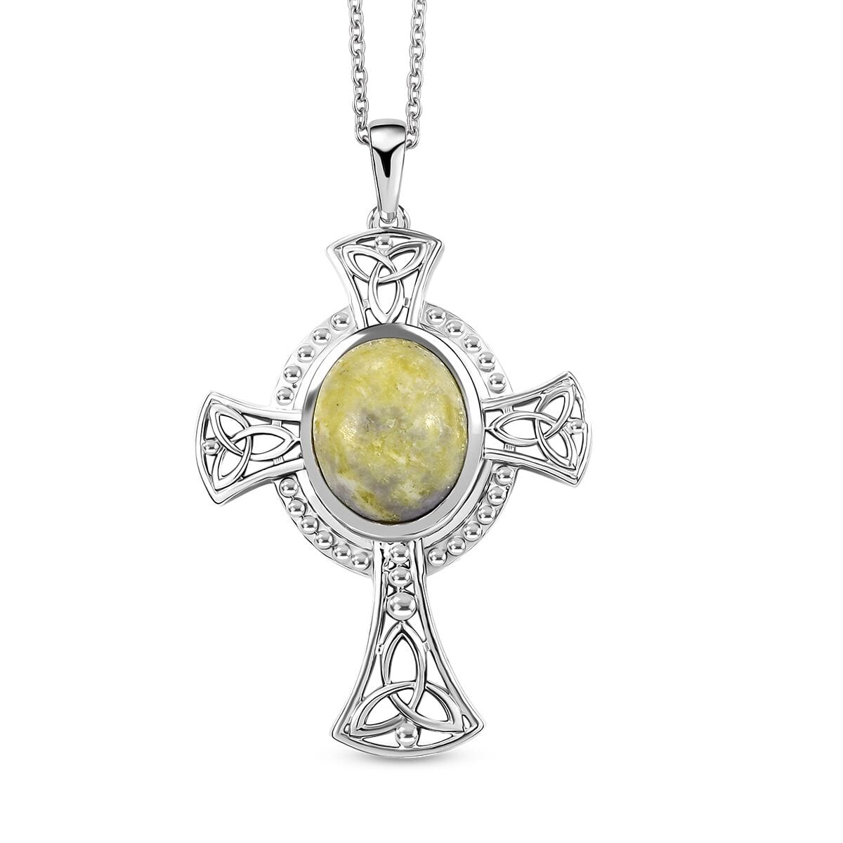 Connemara Marble 5.15 ctw Celtic Cross Pendant in Platinum Over Sterling Silver with Stainless Steel Necklace 20 Inches image number 0