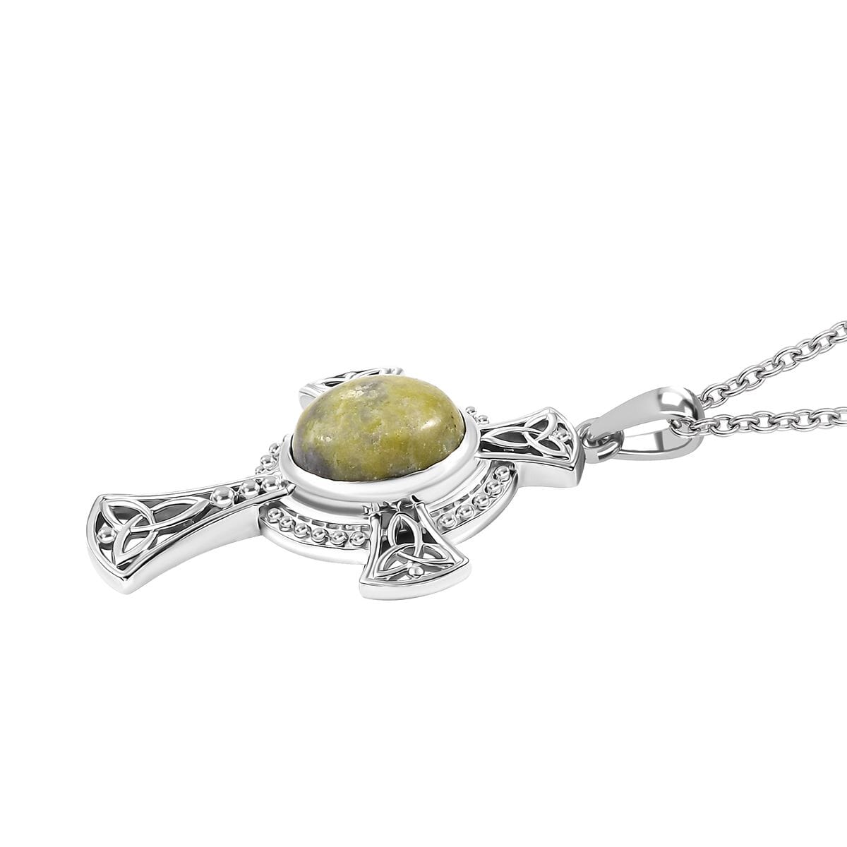 Connemara Marble 5.15 ctw Celtic Cross Pendant in Platinum Over Sterling Silver with Stainless Steel Necklace 20 Inches image number 3