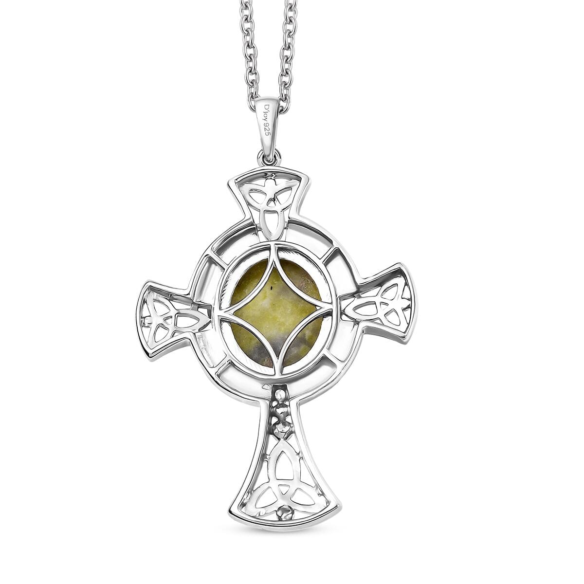 Connemara Marble 5.15 ctw Celtic Cross Pendant in Platinum Over Sterling Silver with Stainless Steel Necklace 20 Inches image number 4
