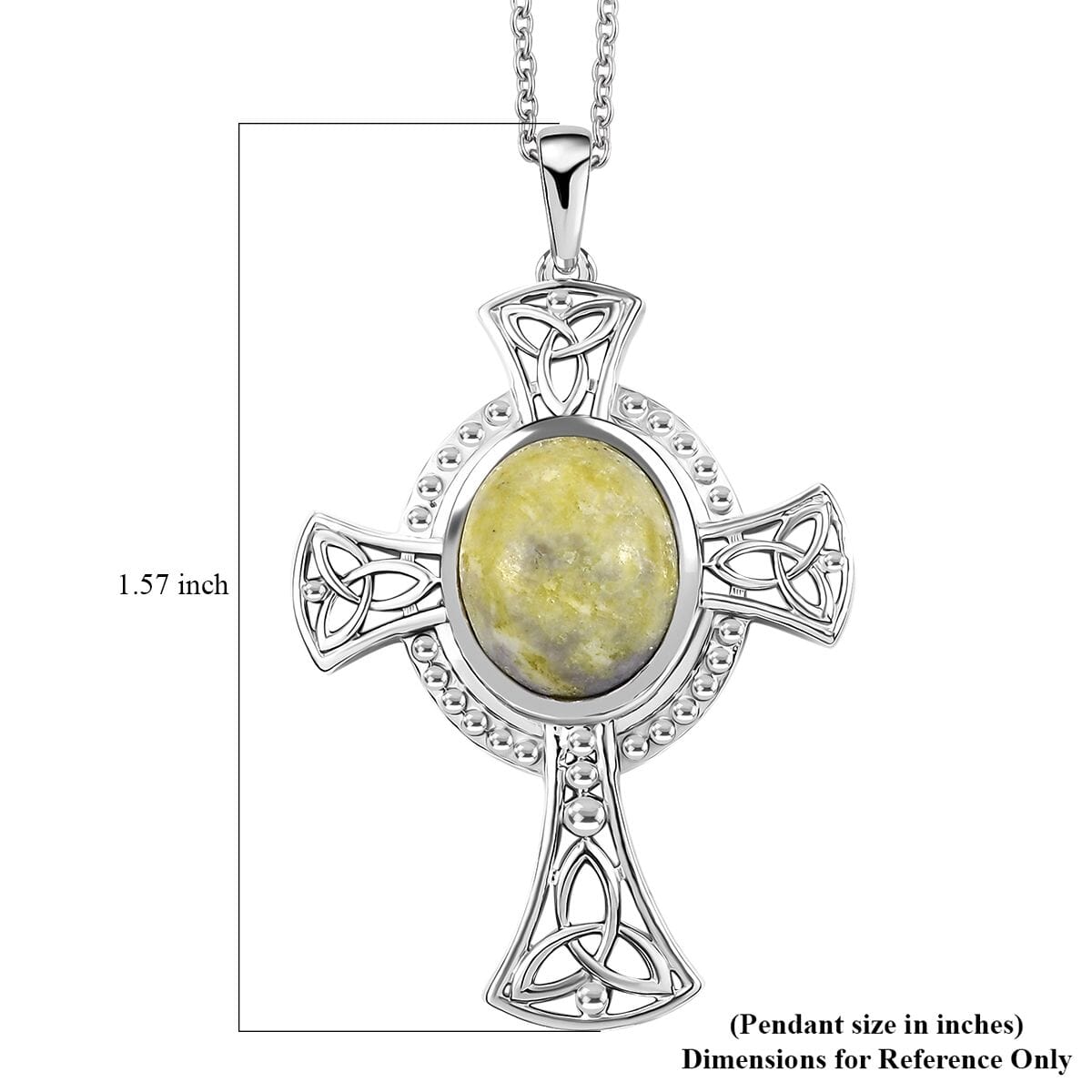 Connemara Marble 5.15 ctw Celtic Cross Pendant in Platinum Over Sterling Silver with Stainless Steel Necklace 20 Inches image number 6
