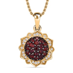 Karis Mozambique Garnet and White Zircon 1.20 ctw Lotus Flower Pendant in 18K YG Plated with Stainless Steel Necklace 20 Inches