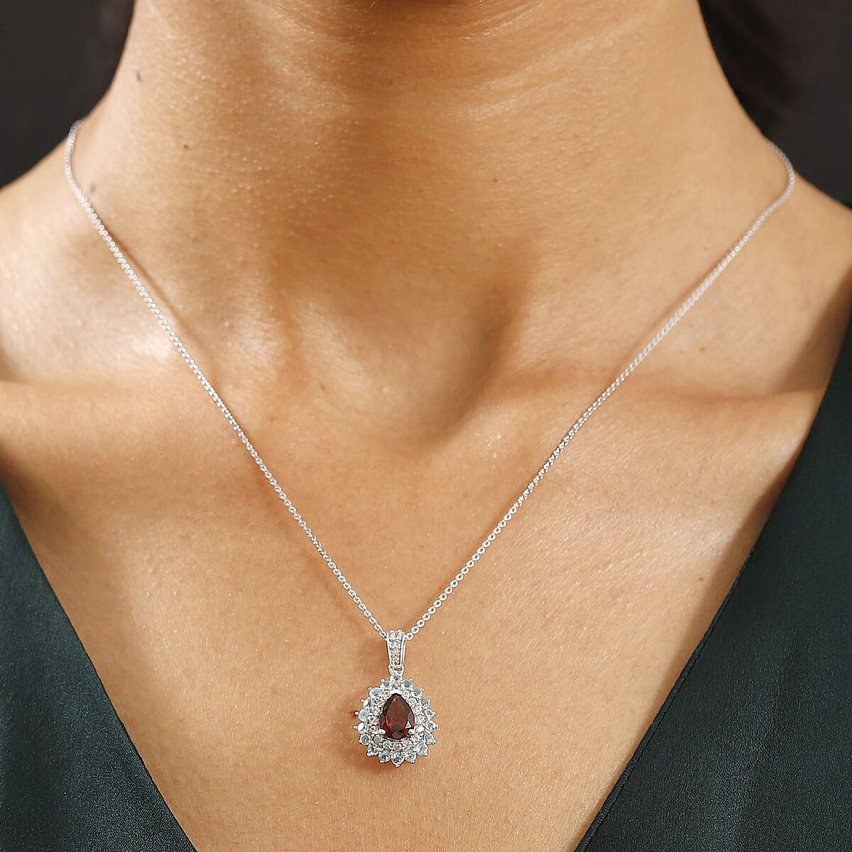 Mozambique Garnet and Multi Gemstone 2.20 ctw Teardrop Halo Pendant Necklace in Rhodium Over Sterling Silver 20 Inches image number 2