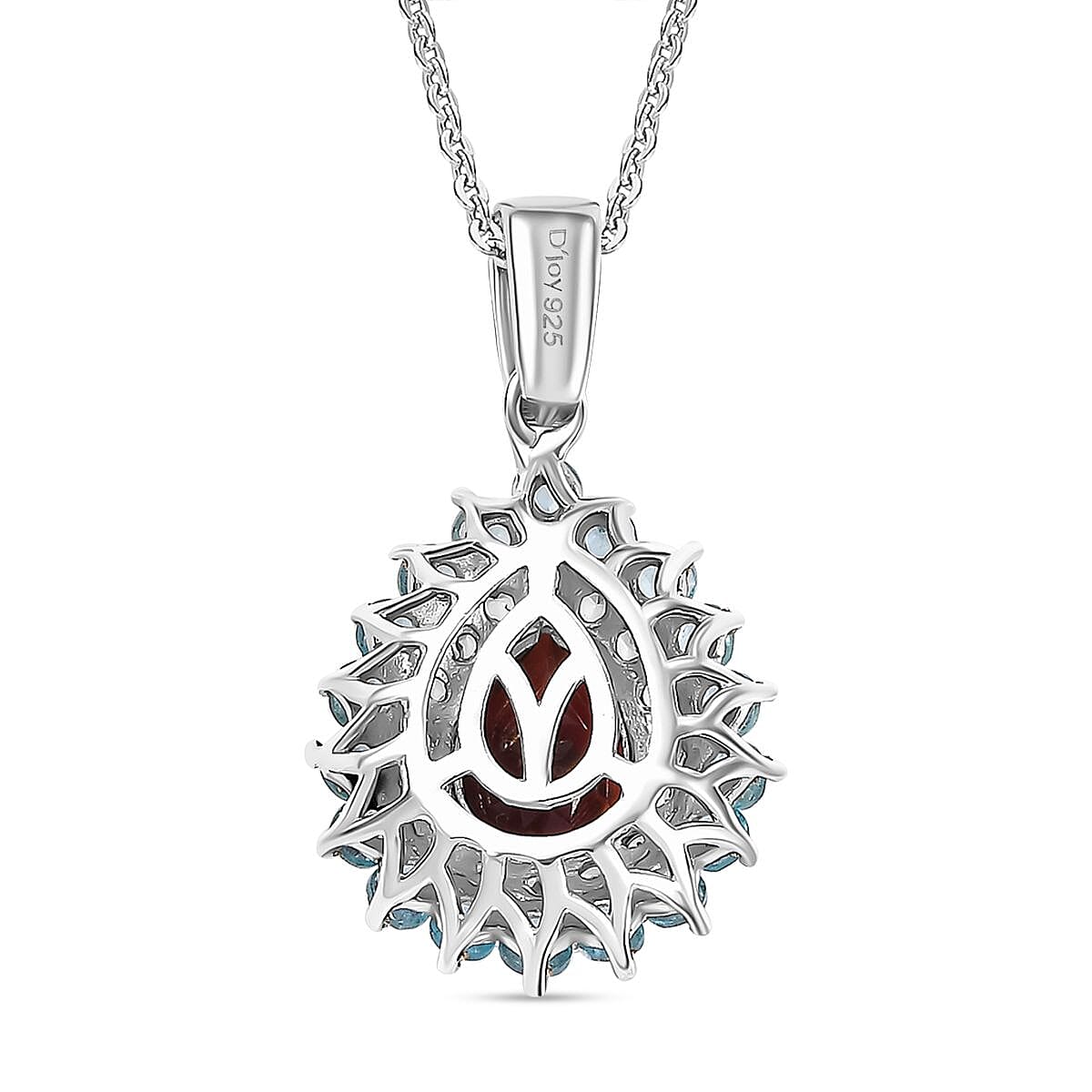Mozambique Garnet and Multi Gemstone 2.20 ctw Teardrop Halo Pendant Necklace in Rhodium Over Sterling Silver 20 Inches image number 4