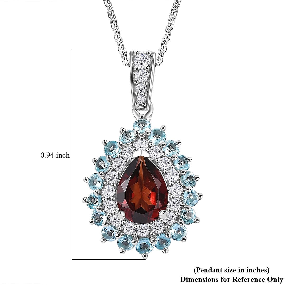 Mozambique Garnet and Multi Gemstone 2.20 ctw Teardrop Halo Pendant Necklace in Rhodium Over Sterling Silver 20 Inches image number 6
