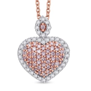 Natural Pink and White Diamond 0.50 ctw Heart Pendant Necklace in Vermeil Rose Gold Over Sterling Silver 20 Inches