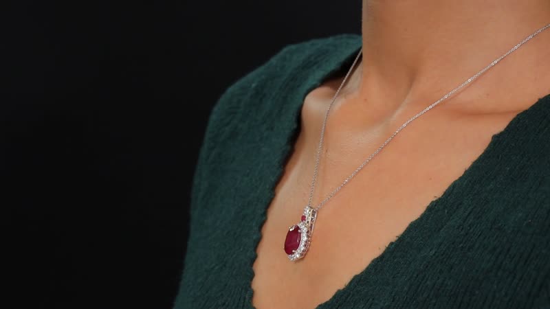 AAA Niassa Ruby (FF) and White Zircon 10.60 ctw Pendant Necklace (20 Inches) in 18K Vermeil YG and Rhodium Over Sterling Silver