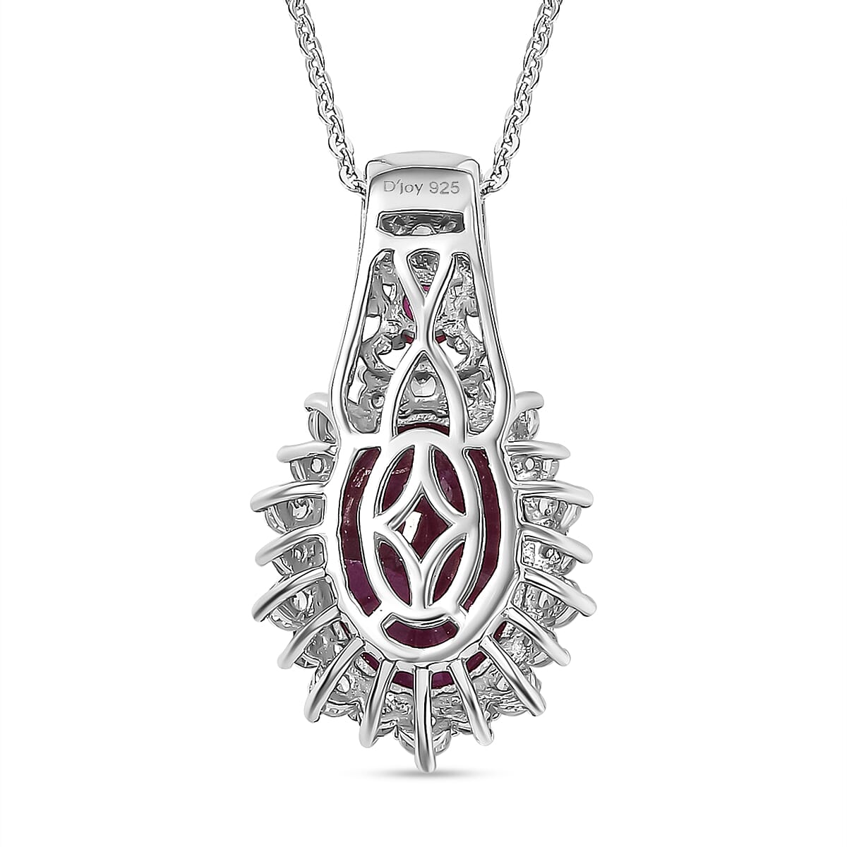 AAA Niassa Ruby (FF) and White Zircon 10.60 ctw Elegant Vintage Pendant Necklace (20 Inches) in 18K Vermeil YG and Rhodium Over Sterling Silver