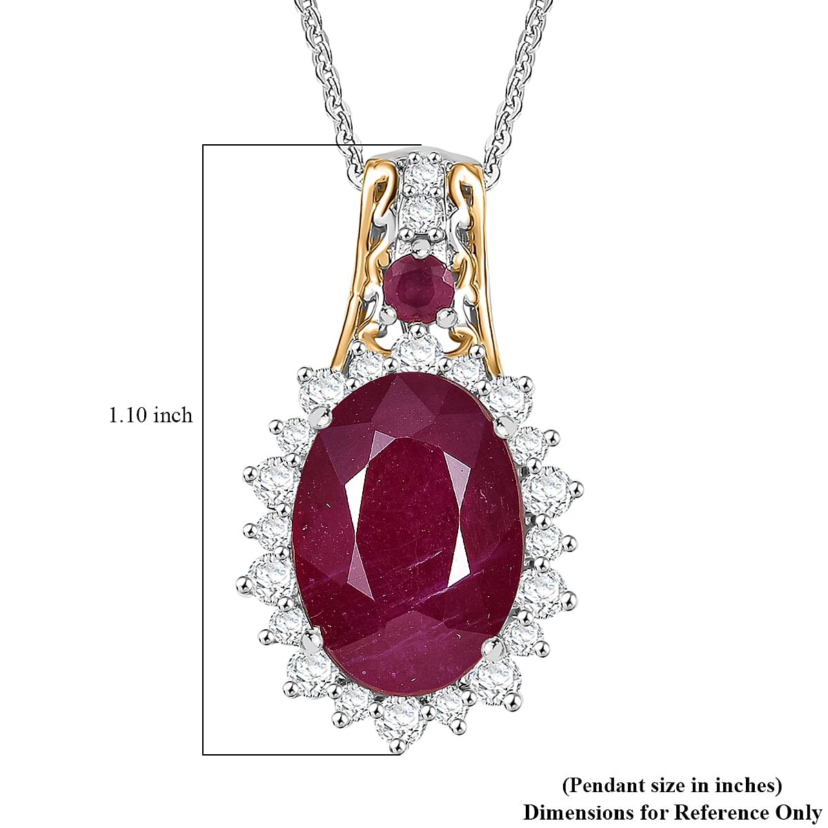 AAA Niassa Ruby (FF) and White Zircon 10.60 ctw Elegant Vintage Pendant Necklace (20 Inches) in 18K Vermeil YG and Rhodium Over Sterling Silver