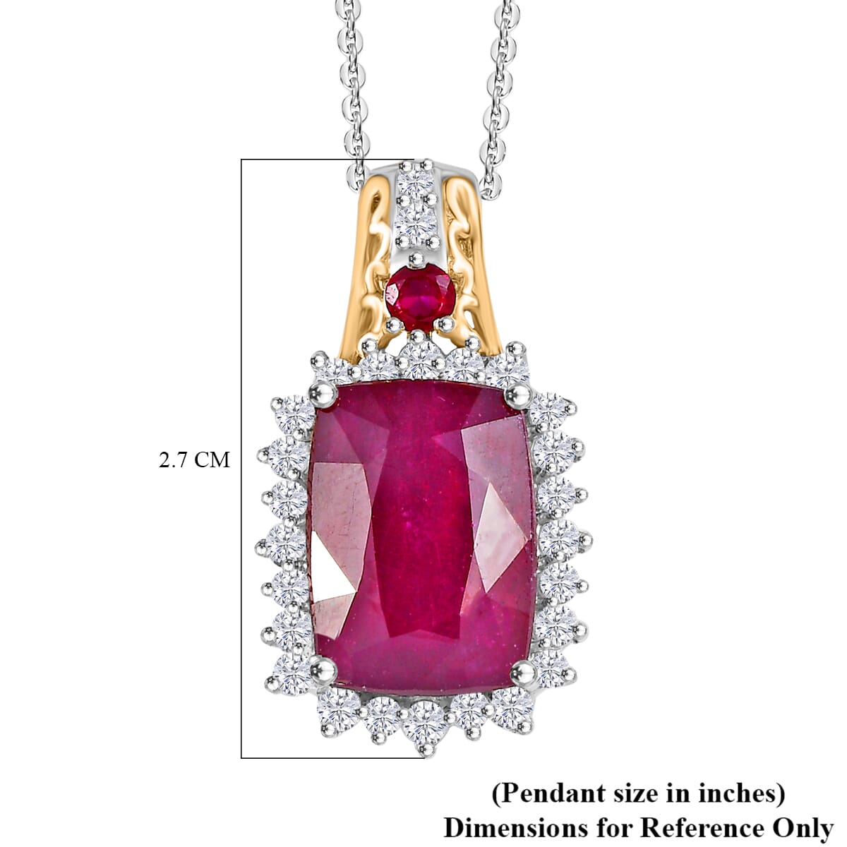 AAA Niassa Ruby (FF) and White Zircon 11.15 ctw Elegant Vintage Pendant Necklace (20 Inches) in 18K Vermeil YG and Rhodium Over Sterling Silver image number 5