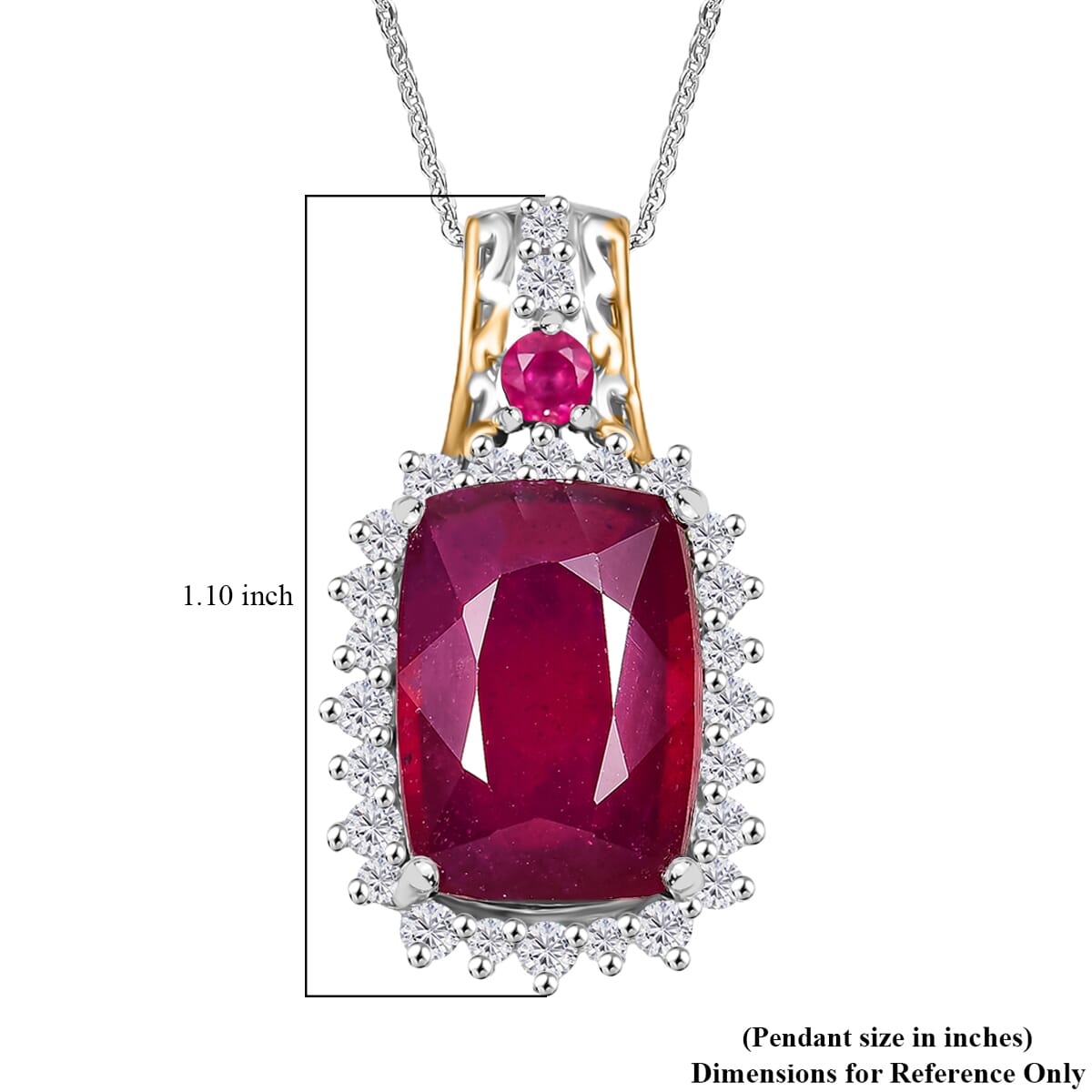 AAA Niassa Ruby (FF) and White Zircon 11.15 ctw Elegant Vintage Pendant Necklace (20 Inches) in 18K Vermeil YG and Rhodium Over Sterling Silver image number 6
