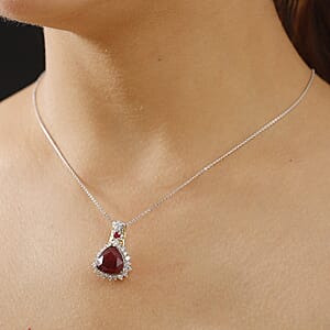 AAA Niassa Ruby (FF) and White Zircon 9.85 ctw Elegant Vintage Pendant Necklace (20 Inches) in 18K Vermeil YG and Rhodium Over Sterling Silver