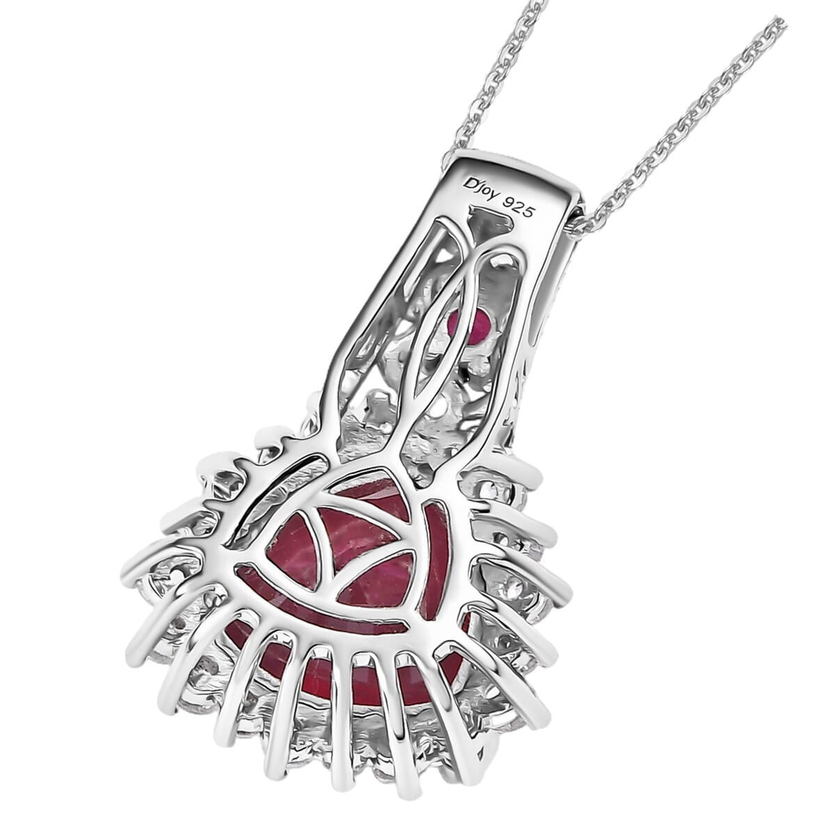 AAA Niassa Ruby (FF) and White Zircon 9.85 ctw Elegant Vintage Pendant Necklace (20 Inches) in 18K Vermeil YG and Rhodium Over Sterling Silver image number 4