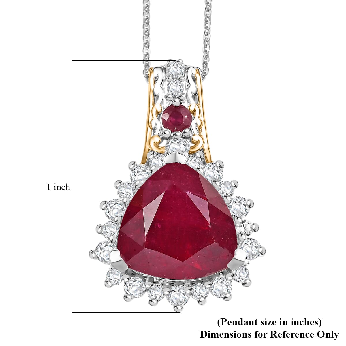 AAA Niassa Ruby (FF) and White Zircon 9.85 ctw Elegant Vintage Pendant Necklace (20 Inches) in 18K Vermeil YG and Rhodium Over Sterling Silver image number 6
