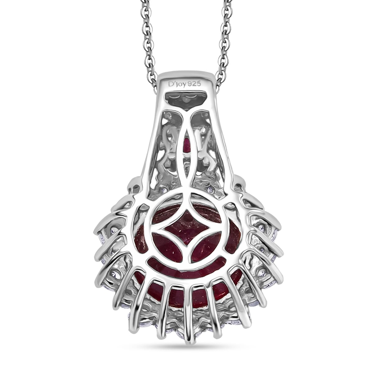 AAA Niassa Ruby (FF) and White Zircon 11.35 ctw Elegant Vintage Pendant Necklace (20 Inches) in 18K Vermeil YG and Rhodium Over Sterling Silver image number 4