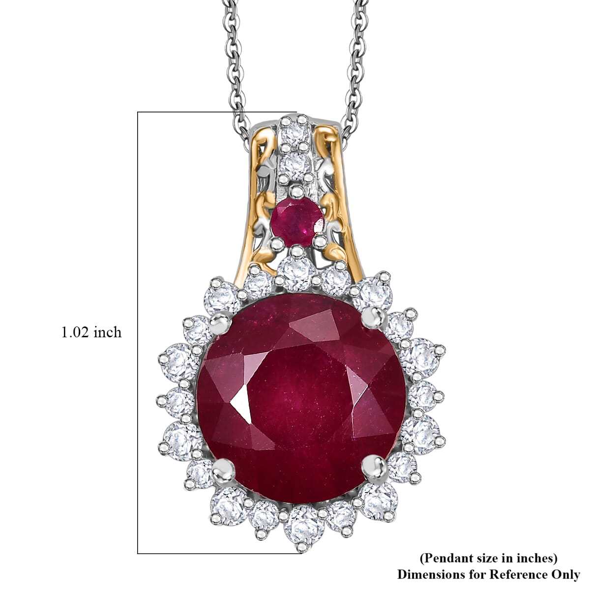 AAA Niassa Ruby (FF) and White Zircon 11.35 ctw Elegant Vintage Pendant Necklace (20 Inches) in 18K Vermeil YG and Rhodium Over Sterling Silver image number 6