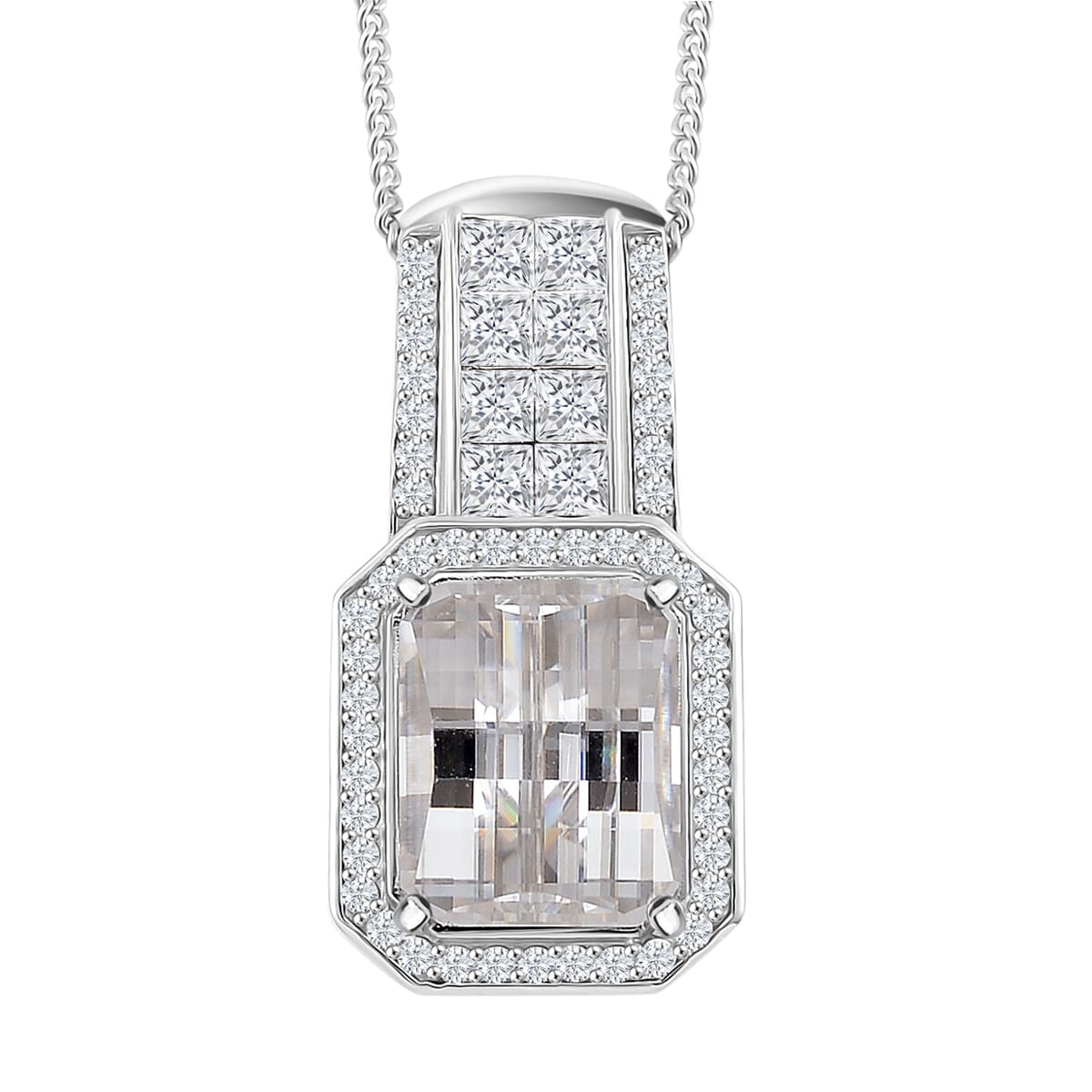 Moissanite 4.25 ctw Pendant Necklace in Rhodium Over Sterling Silver 18 Inches image number 0