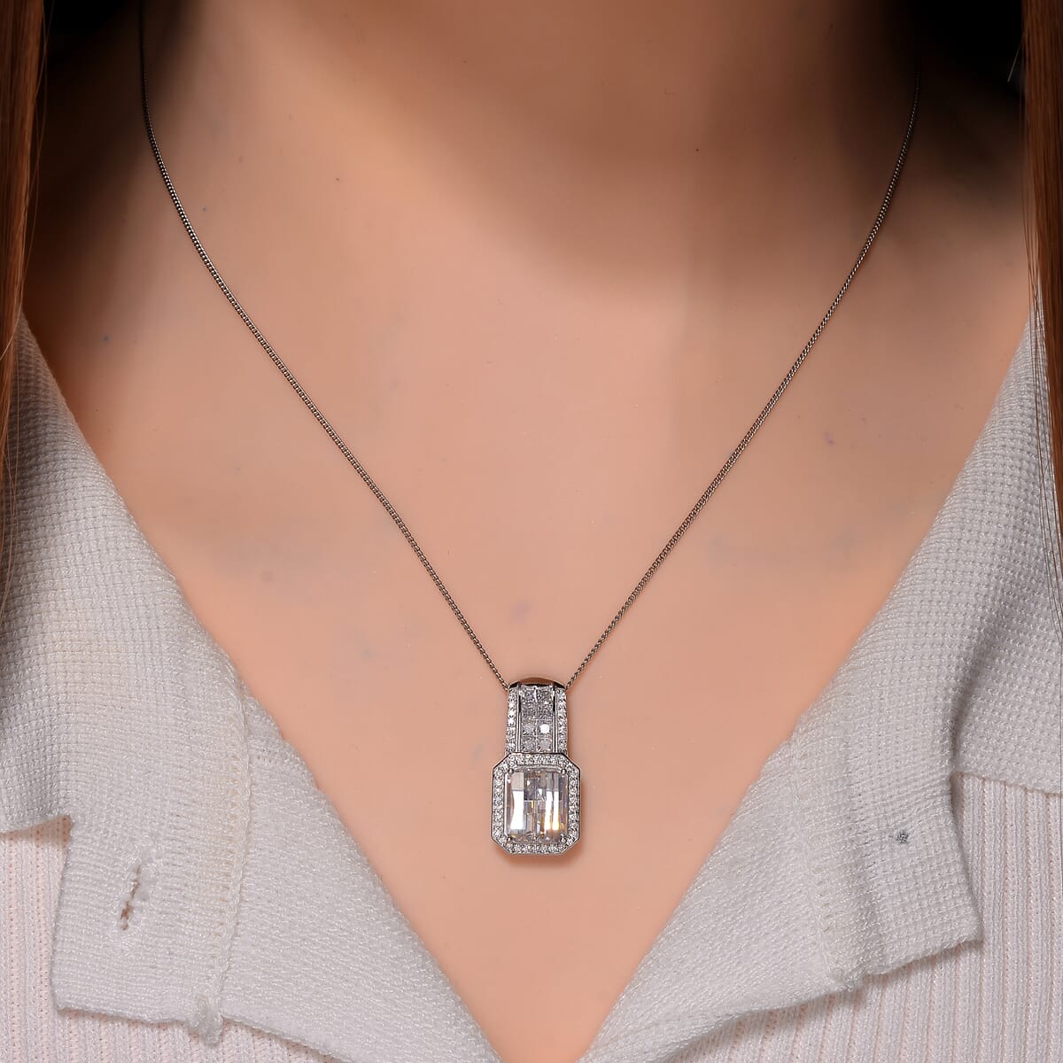 Moissanite 4.25 ctw Pendant Necklace in Rhodium Over Sterling Silver 18 Inches image number 1