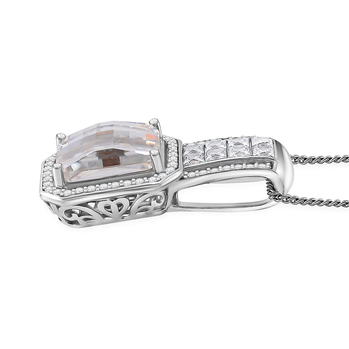 Moissanite 4.25 ctw Pendant Necklace in Rhodium Over Sterling Silver 18 Inches image number 2