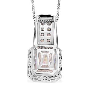 Fancy Cut White Moissanite 4.25 ctw Art Deco Pendant Necklace in Rhodium Over Sterling Silver 18 Inches