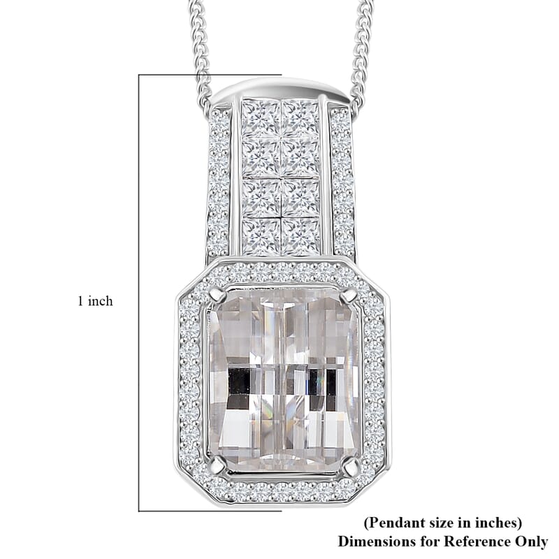 Fancy Cut White Moissanite 4.25 ctw Art Deco Pendant Necklace in Rhodium Over Sterling Silver 18 Inches