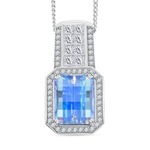 Blue and White Moissanite 4.35 ctw Pendant Necklace in Rhodium Over Sterling Silver 18 Inches