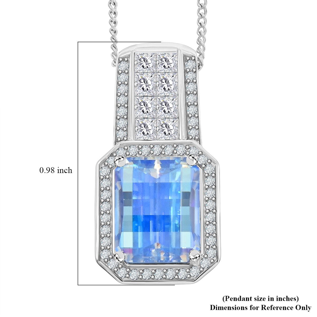 Blue and White Moissanite 4.35 ctw Pendant Necklace in Rhodium Over Sterling Silver 18 Inches image number 4