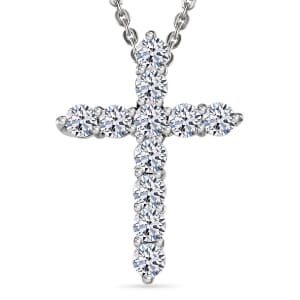 Luxuriant Lab Grown Diamond G-H SI 0.35 ctw Cross Pendant Necklace in Rhodium Over Sterling Silver 20 Inches