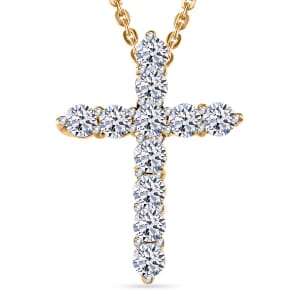 Luxuriant Lab Grown Diamond G-H SI 0.35 ctw Cross Pendant Necklace in 18K Vermeil Yellow Gold Over Sterling Silver 20 Inches