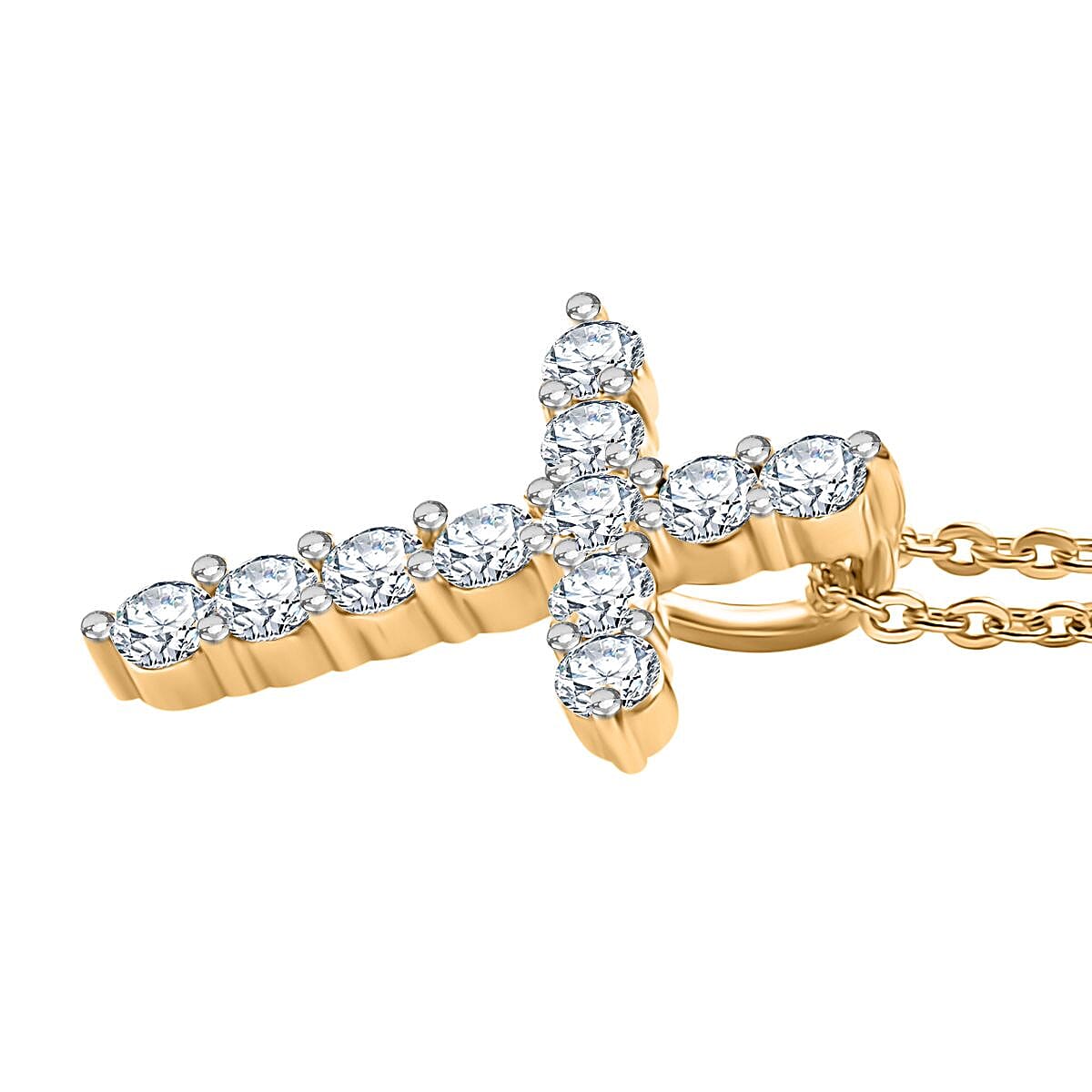 Luxuriant Lab Grown Diamond G-H SI 0.35 ctw Cross Pendant Necklace in 18K Vermeil Yellow Gold Over Sterling Silver 20 Inches image number 3