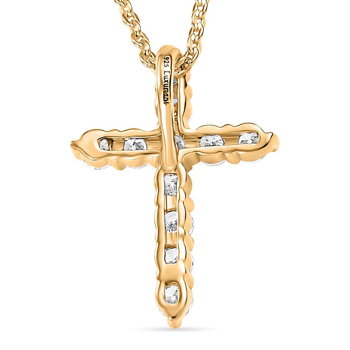 Luxuriant Lab Grown Diamond G-H SI 0.35 ctw Cross Pendant Necklace in 18K Vermeil Yellow Gold Over Sterling Silver 20 Inches image number 4