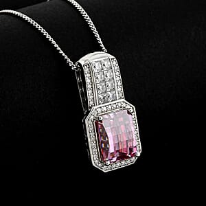 Fancy Cut Pink and White Moissanite 4.30 ctw Art Deco Pendant Necklace in Rhodium Over Sterling Silver 18 Inches