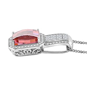 Fancy Cut Pink and White Moissanite 4.30 ctw Art Deco Pendant Necklace in Rhodium Over Sterling Silver 18 Inches
