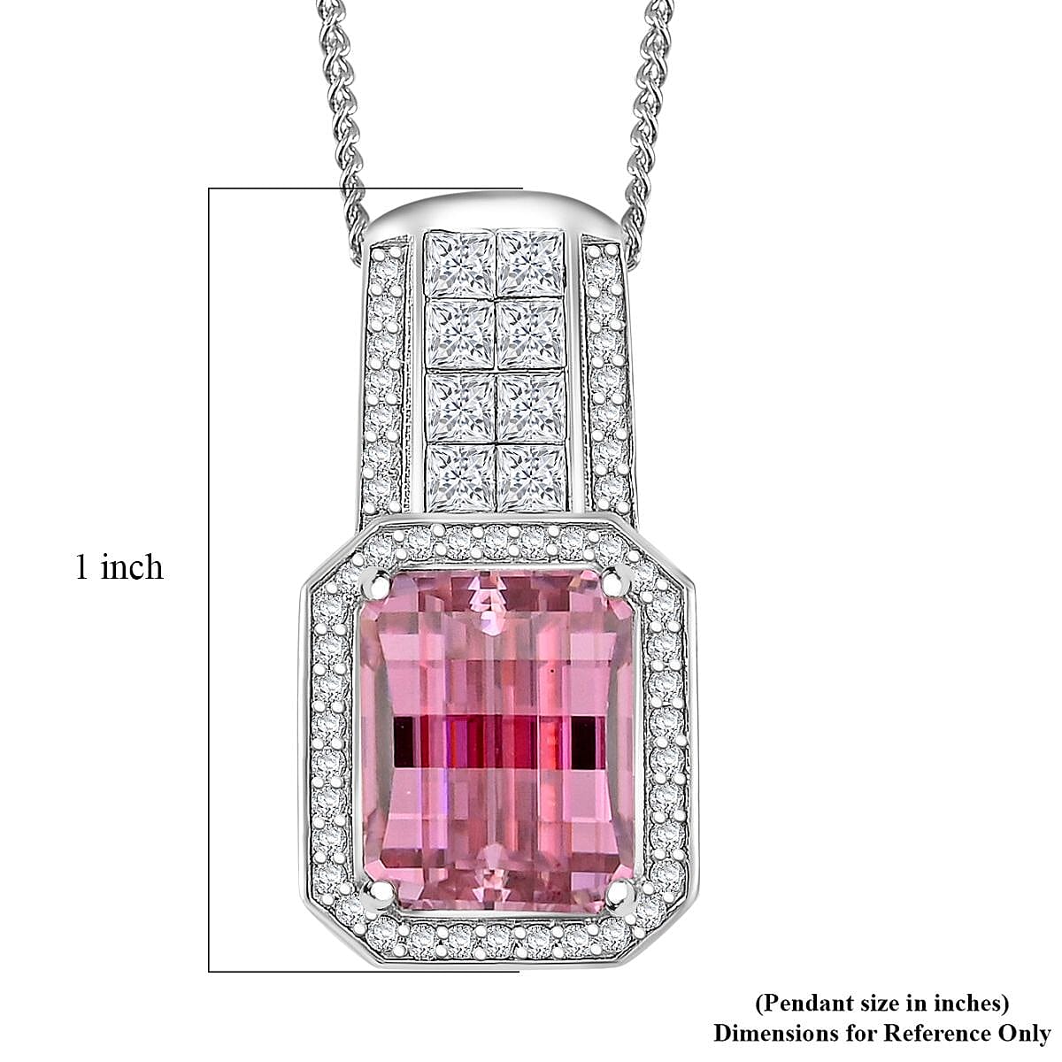 Mosaic Carver Cut Pink and White Moissanite 4.30 ctw Art Deco Pendant Necklace in Rhodium Over Sterling Silver 18 Inches image number 6