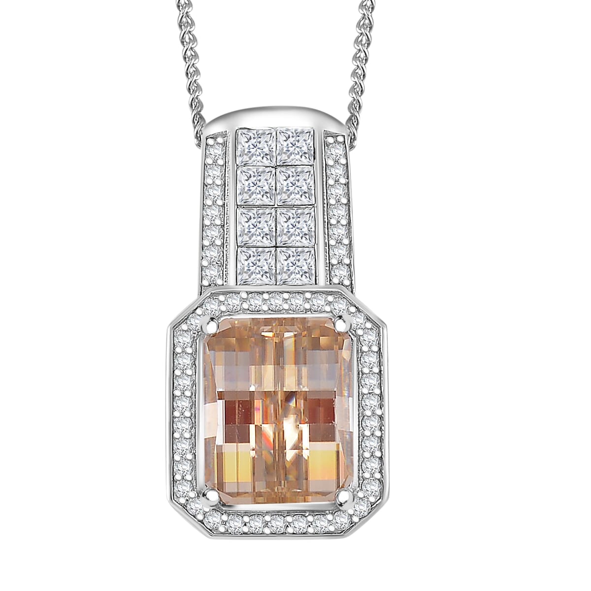 Champagne and White Moissanite 4.30 ctw Pendant Necklace in Rhodium Over Sterling Silver 18 Inches image number 0