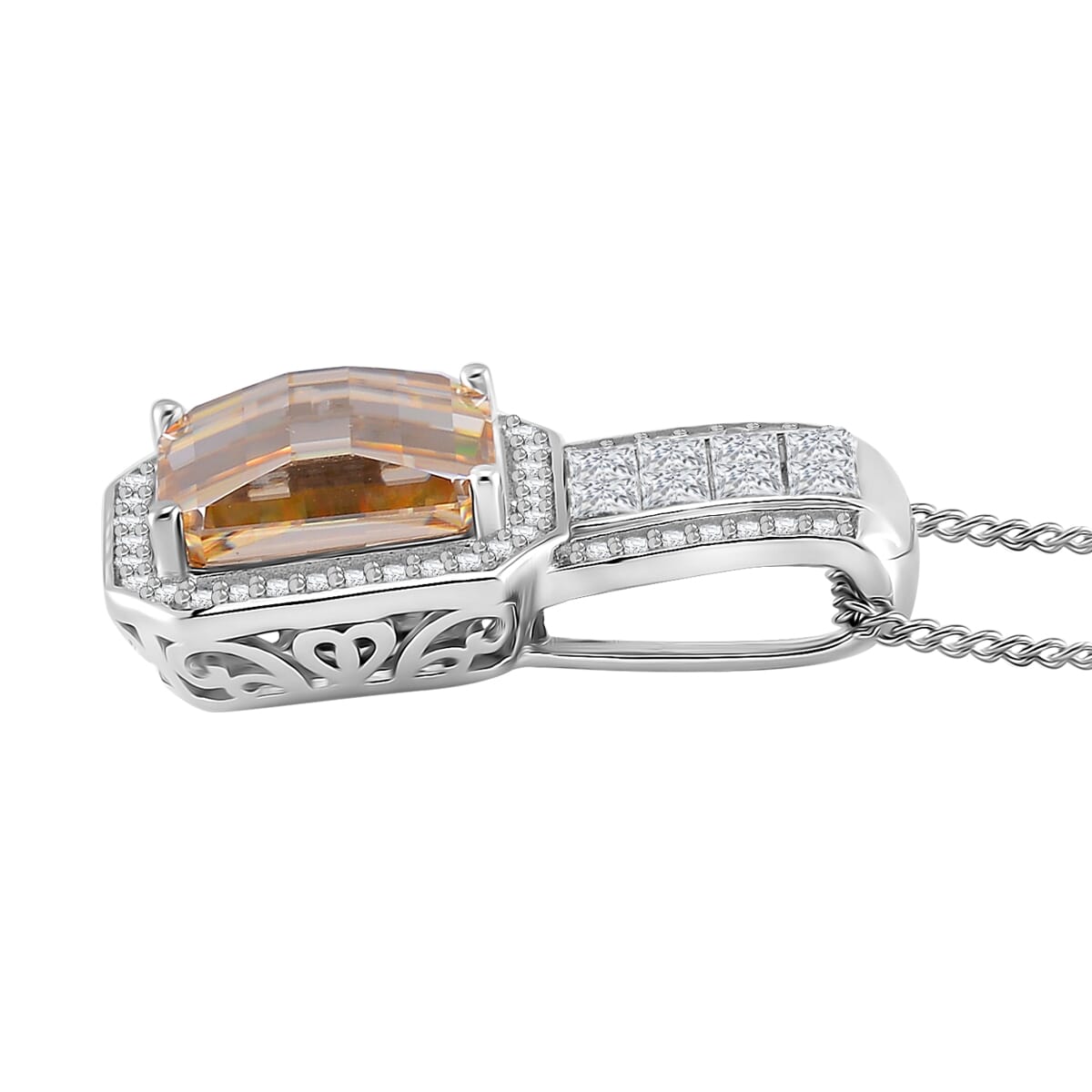 Champagne and White Moissanite 4.30 ctw Pendant Necklace in Rhodium Over Sterling Silver 18 Inches image number 2