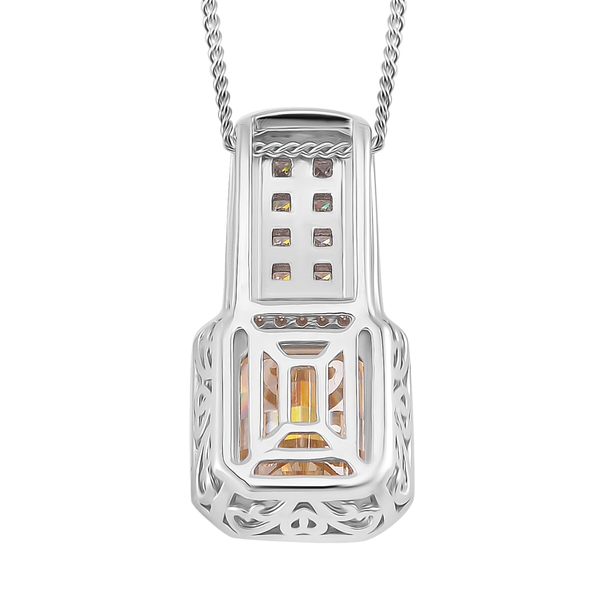Champagne and White Moissanite 4.30 ctw Pendant Necklace in Rhodium Over Sterling Silver 18 Inches image number 3